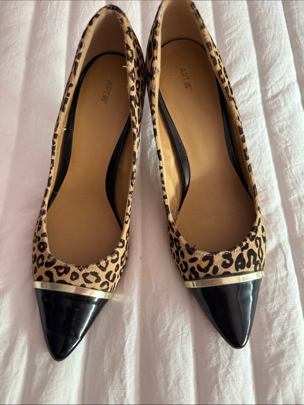 Apt. 9 Leopard Print Pointed Flats with Black Patent Cap